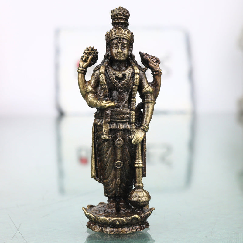 Brass Vishnu Narayana Murti Handcrafted Traditional Chola Style Idol for Pooja Home Decor & Spiritual Gifting, Gold, 2.5 Inch, 1 Piece