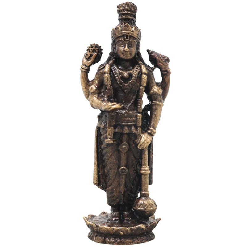 Brass Vishnu Narayana Murti Handcrafted Traditional Chola Style Idol for Pooja Home Decor & Spiritual Gifting, Gold, 2.5 Inch, 1 Piece