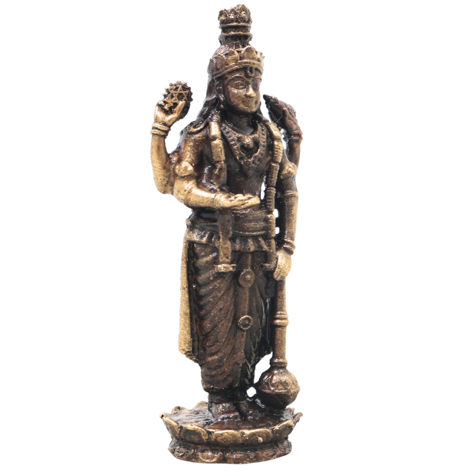 Brass Vishnu Narayana Murti Handcrafted Traditional Chola Style Idol for Pooja Home Decor & Spiritual Gifting, Gold, 2.5 Inch, 1 Piece