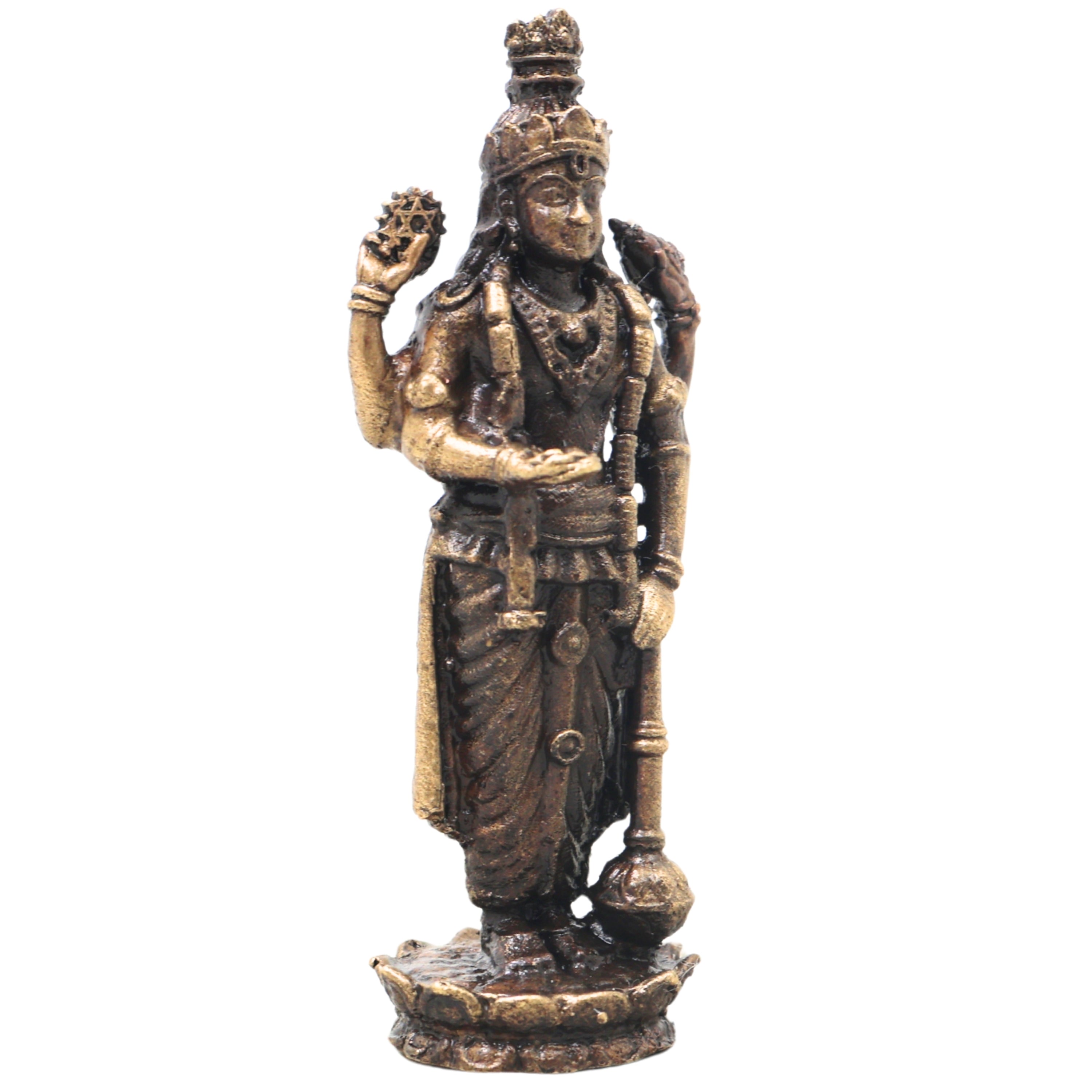 Brass Vishnu Narayana Murti Handcrafted Traditional Chola Style Idol for Pooja Home Decor & Spiritual Gifting, Gold, 2.5 Inch, 1 Piece