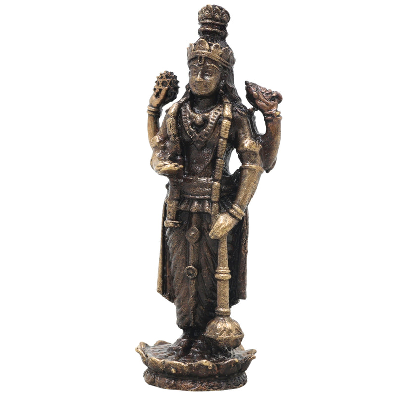 Brass Vishnu Narayana Murti Handcrafted Traditional Chola Style Idol for Pooja Home Decor & Spiritual Gifting, Gold, 2.5 Inch, 1 Piece
