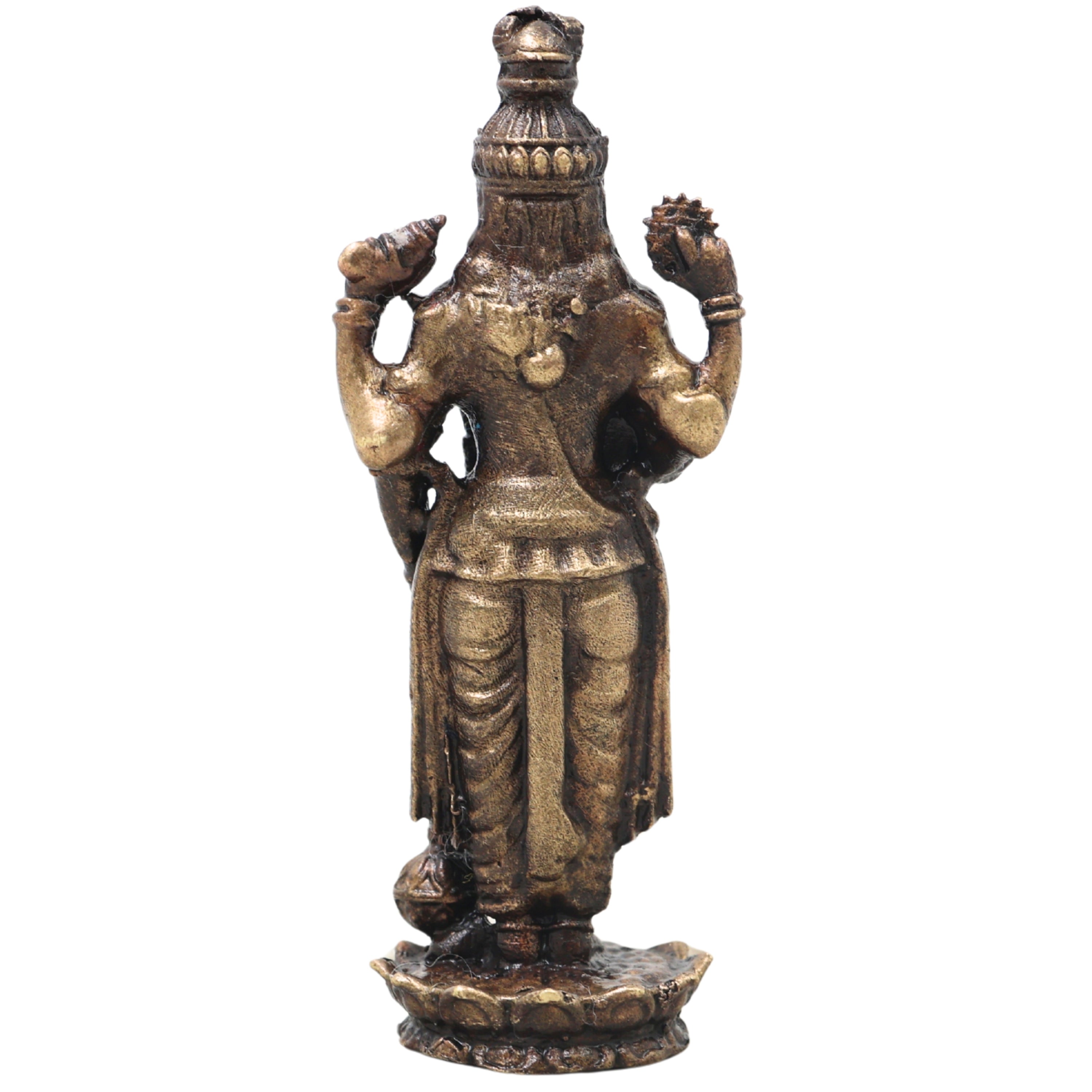 Brass Vishnu Narayana Murti Handcrafted Traditional Chola Style Idol for Pooja Home Decor & Spiritual Gifting, Gold, 2.5 Inch, 1 Piece