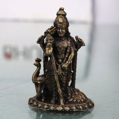 Brass Kartikeya Idol Handcrafted Murugan Subrahmanya Skanda Murti Traditional Chola Pooja Decor Gift Statue, Gold, 1.5 Inch, 1 Piece