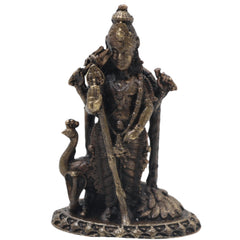Brass Kartikeya Idol Handcrafted Murugan Subrahmanya Skanda Murti Traditional Chola Pooja Decor Gift Statue, Gold, 1.5 Inch, 1 Piece