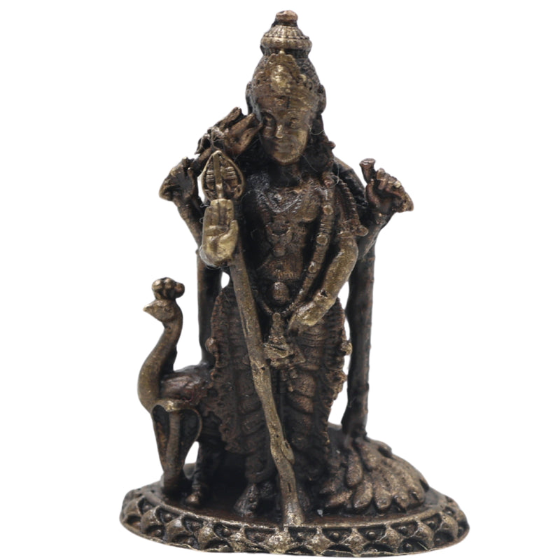 Brass Kartikeya Idol Handcrafted Murugan Subrahmanya Skanda Murti Traditional Chola Pooja Decor Gift Statue, Gold, 1.5 Inch, 1 Piece