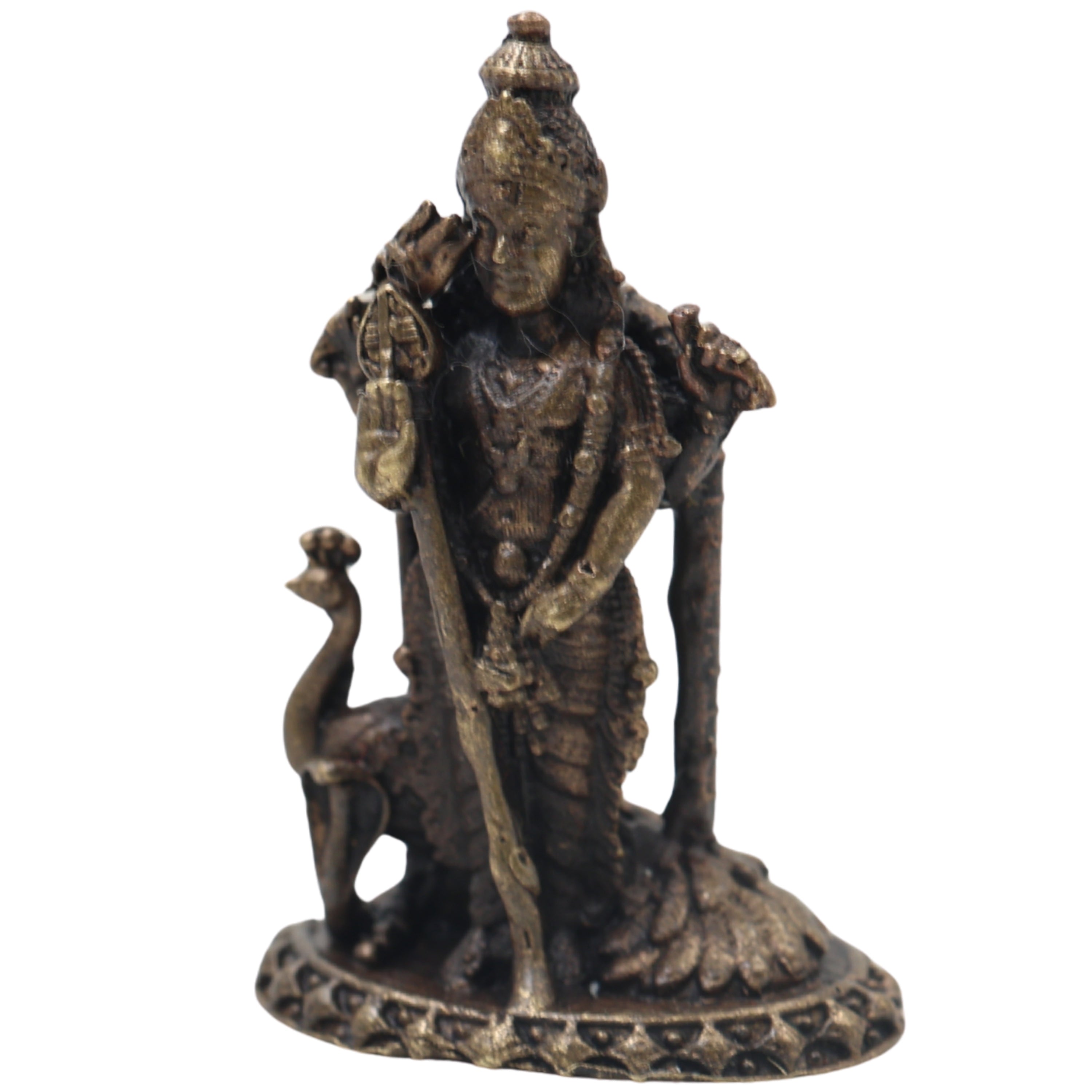 Brass Kartikeya Idol Handcrafted Murugan Subrahmanya Skanda Murti Traditional Chola Pooja Decor Gift Statue, Gold, 1.5 Inch, 1 Piece