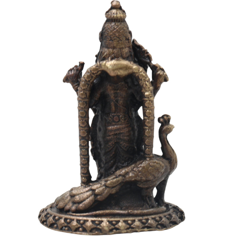Brass Kartikeya Idol Handcrafted Murugan Subrahmanya Skanda Murti Traditional Chola Pooja Decor Gift Statue, Gold, 1.5 Inch, 1 Piece