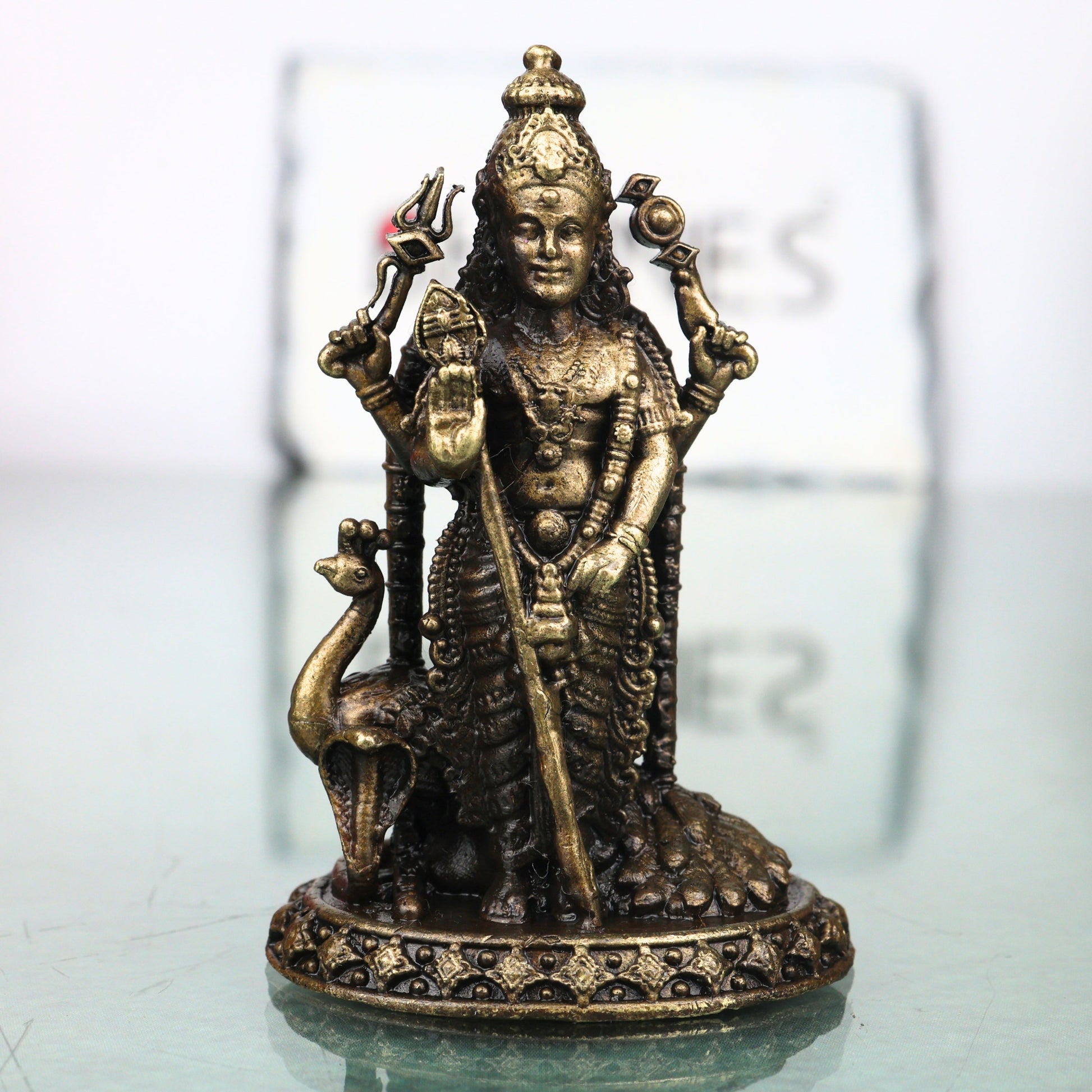 Brass Kartikeya Idol Handcrafted Murugan Subrahmanya Skanda Traditional Chola Murti for Pooja Decor & Gifting, Gold, 2.5 Inch, 1 Piece