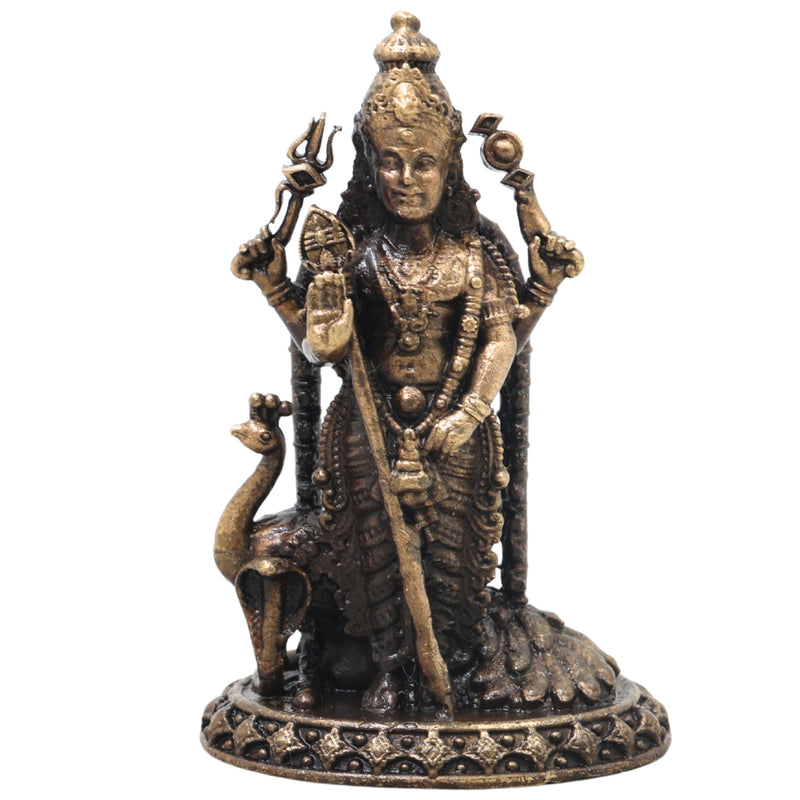 Brass Kartikeya Idol Handcrafted Murugan Subrahmanya Skanda Traditional Chola Murti for Pooja Decor & Gifting, Gold, 2.5 Inch, 1 Piece