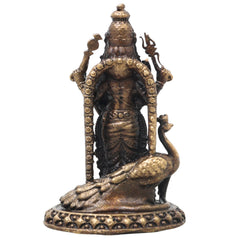 Brass Kartikeya Idol Handcrafted Murugan Subrahmanya Skanda Traditional Chola Murti for Pooja Decor & Gifting, Gold, 2.5 Inch, 1 Piece