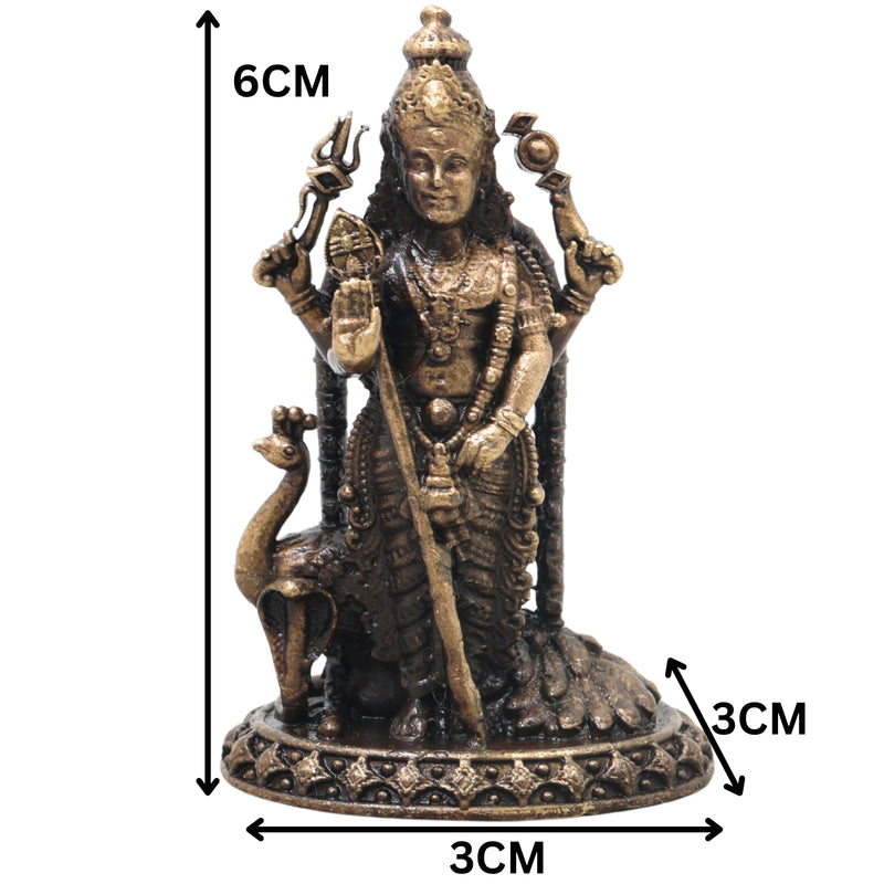 Brass Kartikeya Idol Handcrafted Murugan Subrahmanya Skanda Traditional Chola Murti for Pooja Decor & Gifting, Gold, 2.5 Inch, 1 Piece