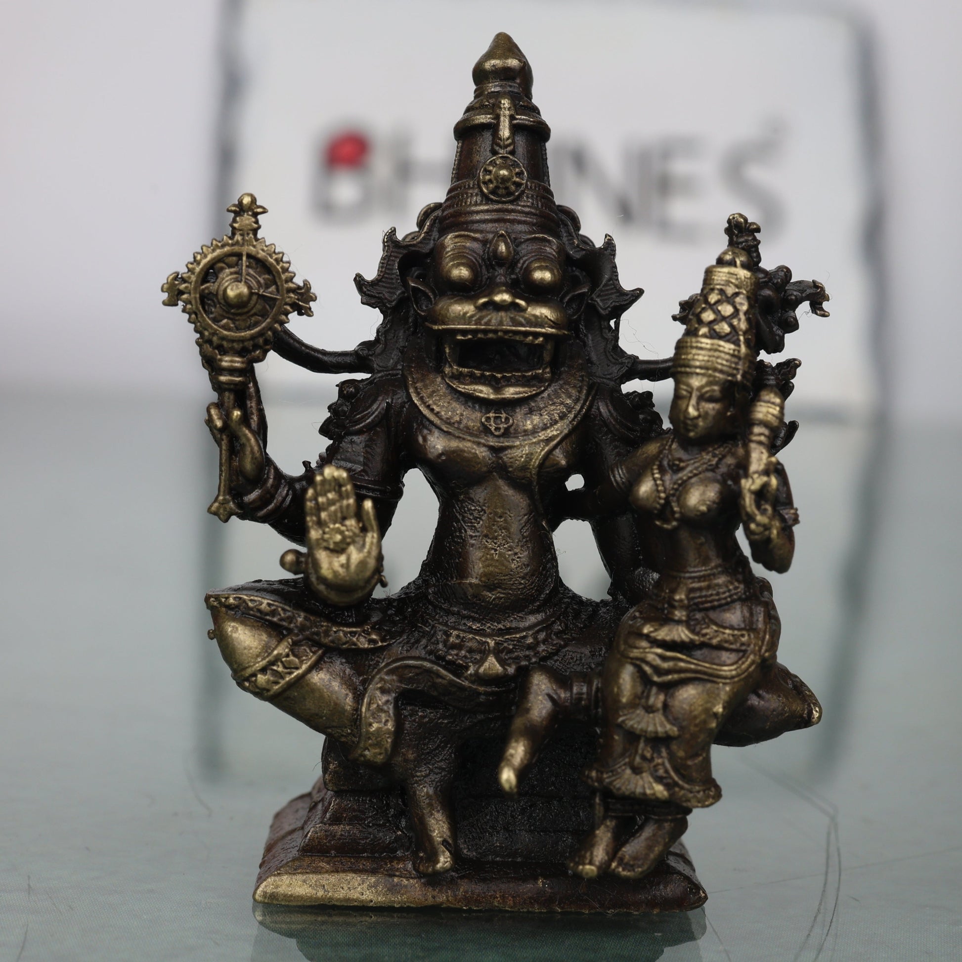 Brass Lakshmi Narasimha Idol Handcrafted Traditional Narahari Murti for Pooja Home Decor Temple Gifting, Gold, 2.5 Inch, 1 Piece