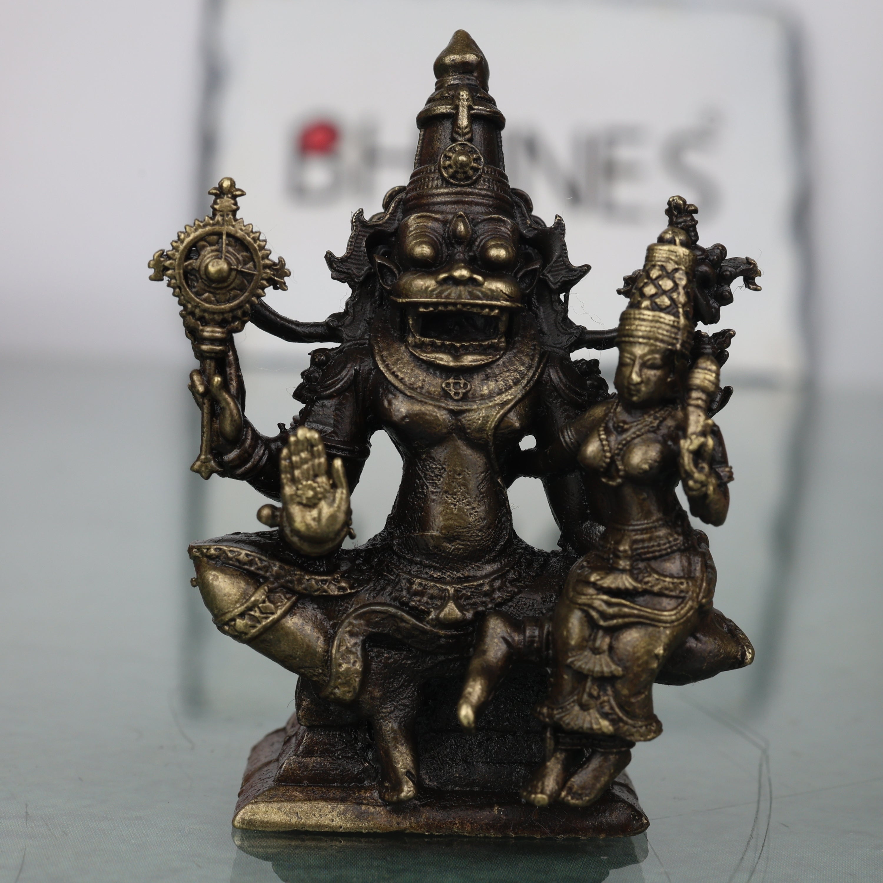 Brass Lakshmi Narasimha Idol Handcrafted Traditional Narahari Murti for Pooja Home Decor Temple Gifting, Gold, 2.5 Inch, 1 Piece