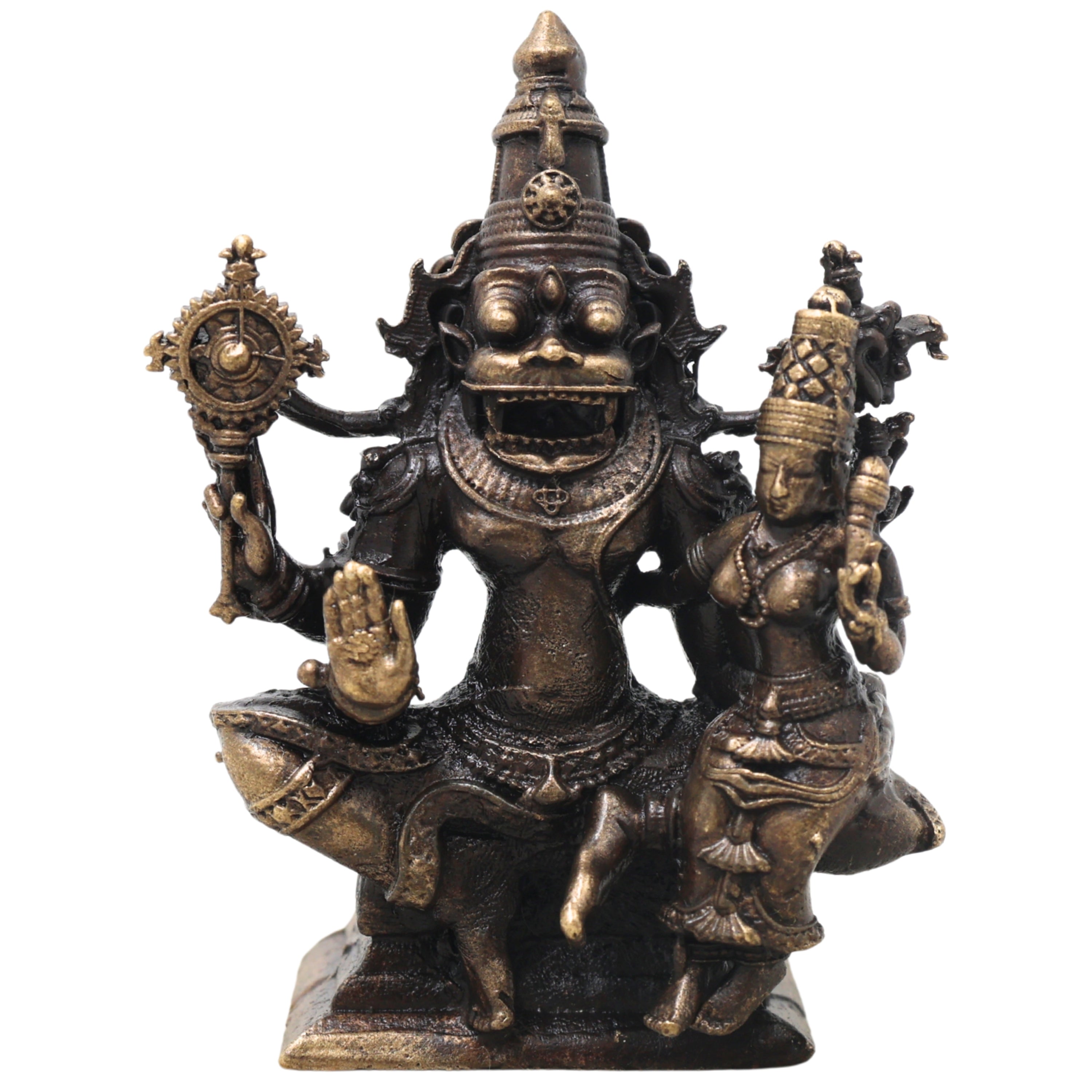 Brass Lakshmi Narasimha Idol Handcrafted Traditional Narahari Murti for Pooja Home Decor Temple Gifting, Gold, 2.5 Inch, 1 Piece