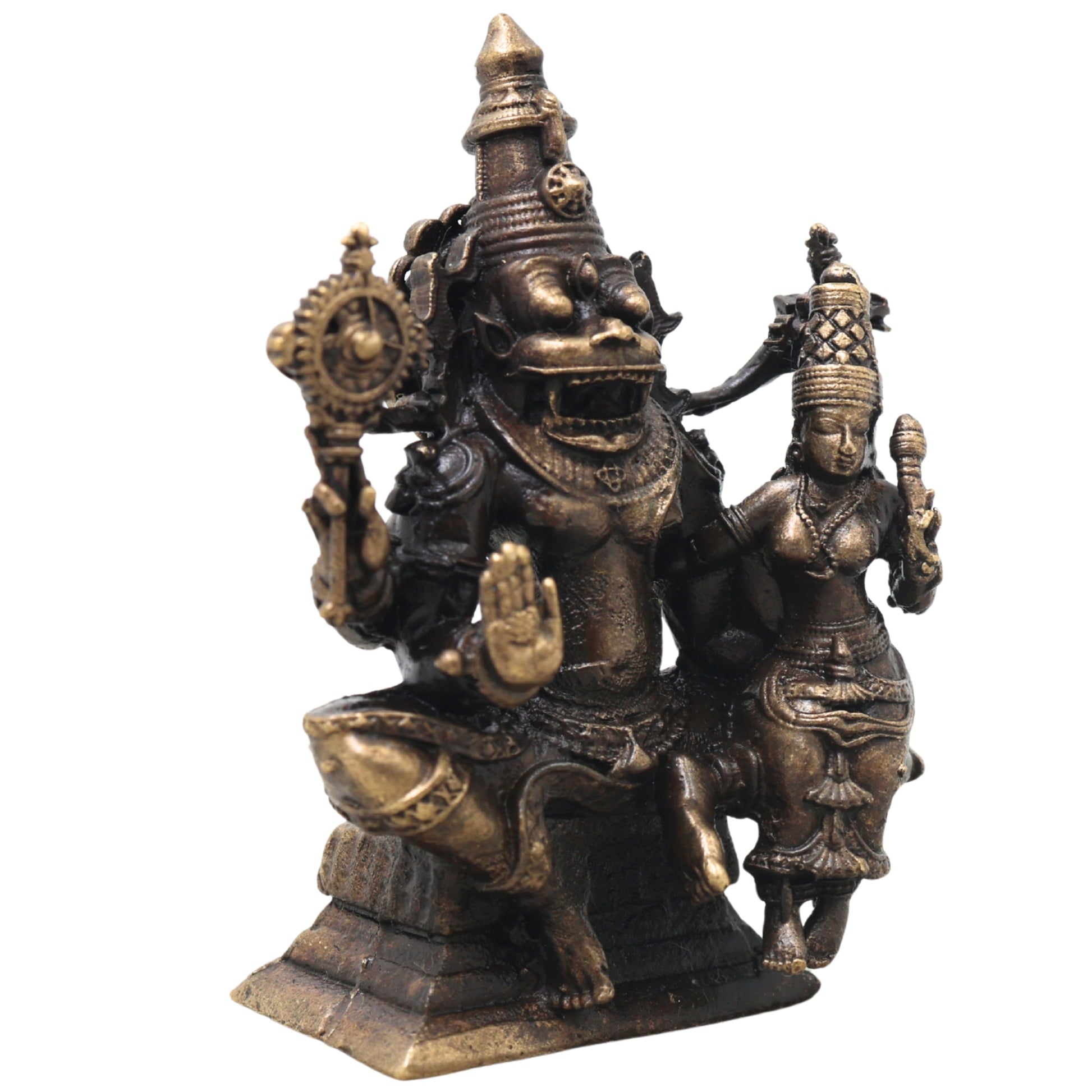 Brass Lakshmi Narasimha Idol Handcrafted Traditional Narahari Murti for Pooja Home Decor Temple Gifting, Gold, 2.5 Inch, 1 Piece
