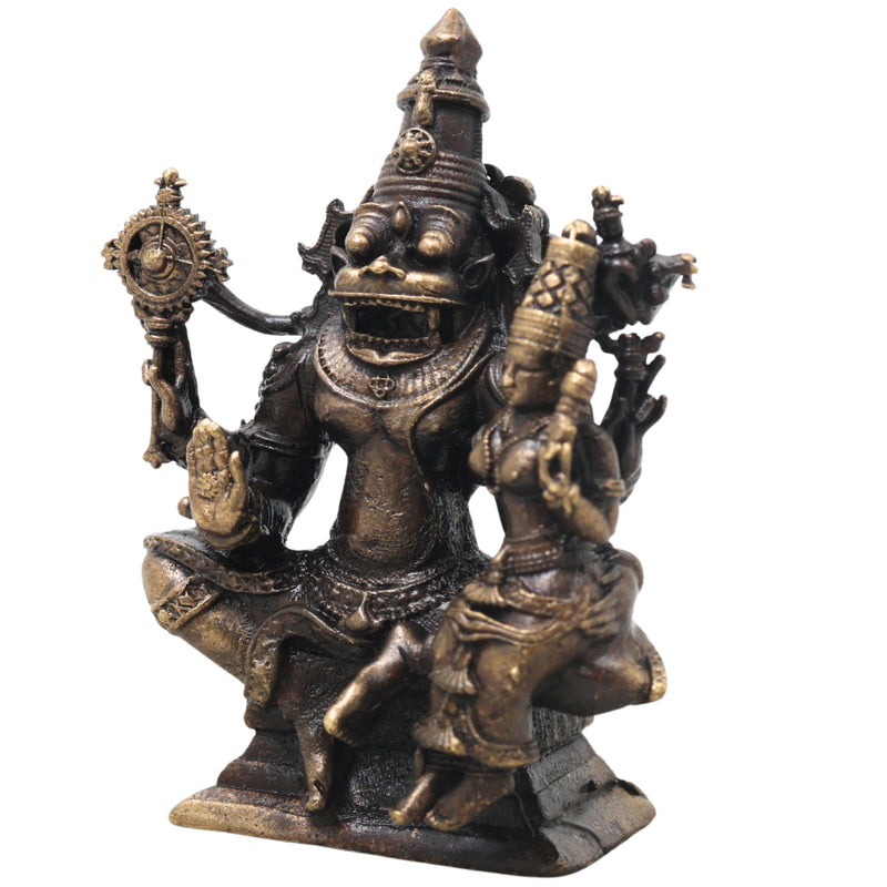 Brass Lakshmi Narasimha Idol Handcrafted Traditional Narahari Murti for Pooja Home Decor Temple Gifting, Gold, 2.5 Inch, 1 Piece
