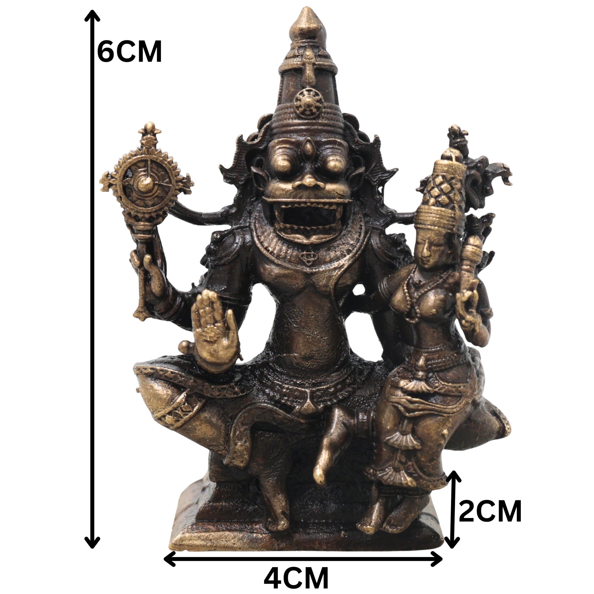 Brass Lakshmi Narasimha Idol Handcrafted Traditional Narahari Murti for Pooja Home Decor Temple Gifting, Gold, 2.5 Inch, 1 Piece