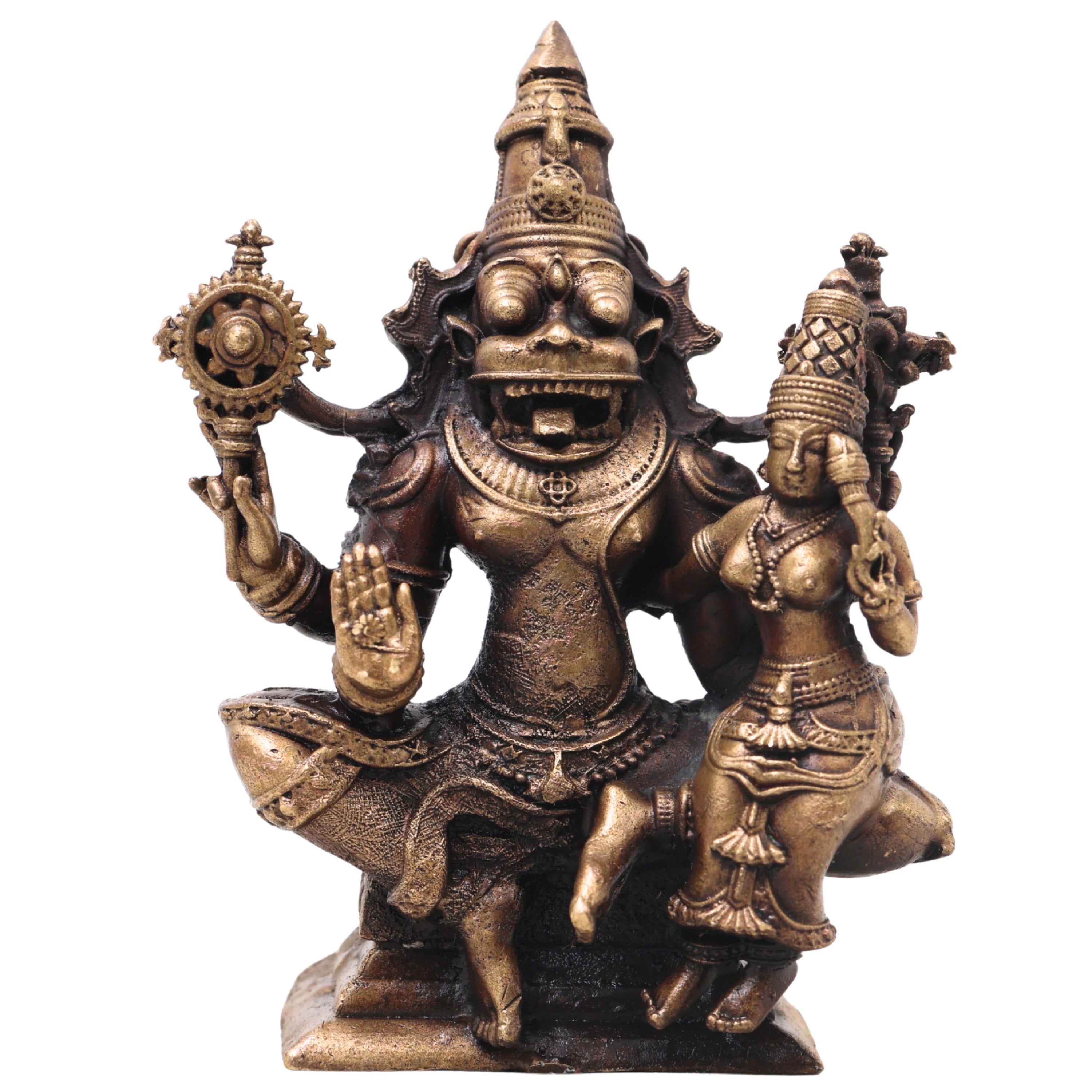 Brass Lakshmi Narasimha Idol, Handcrafted Traditional Narahari Swamy Murti for Pooja, Home Decor & Gifting, Gold, 5 Inch, 1 Piece