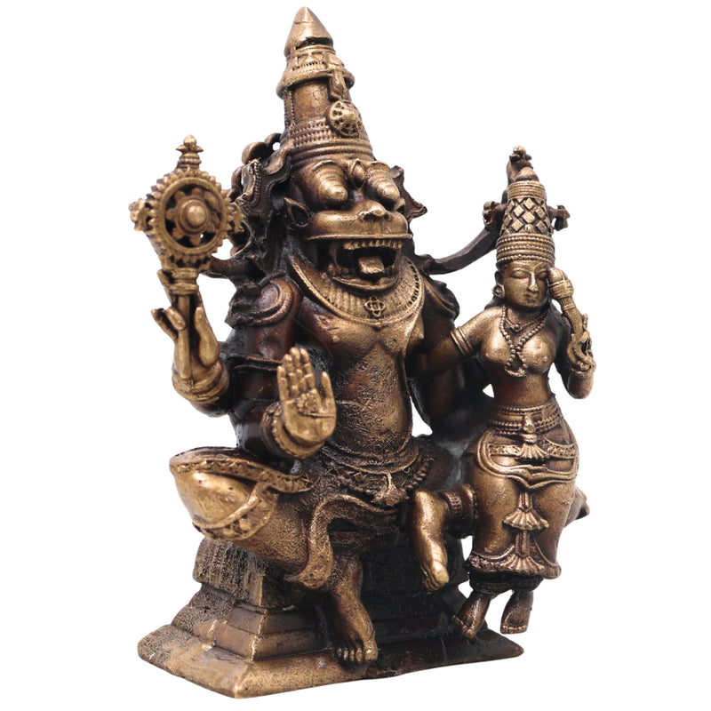 Brass Lakshmi Narasimha Idol, Handcrafted Traditional Narahari Swamy Murti for Pooja, Home Decor & Gifting, Gold, 5 Inch, 1 Piece