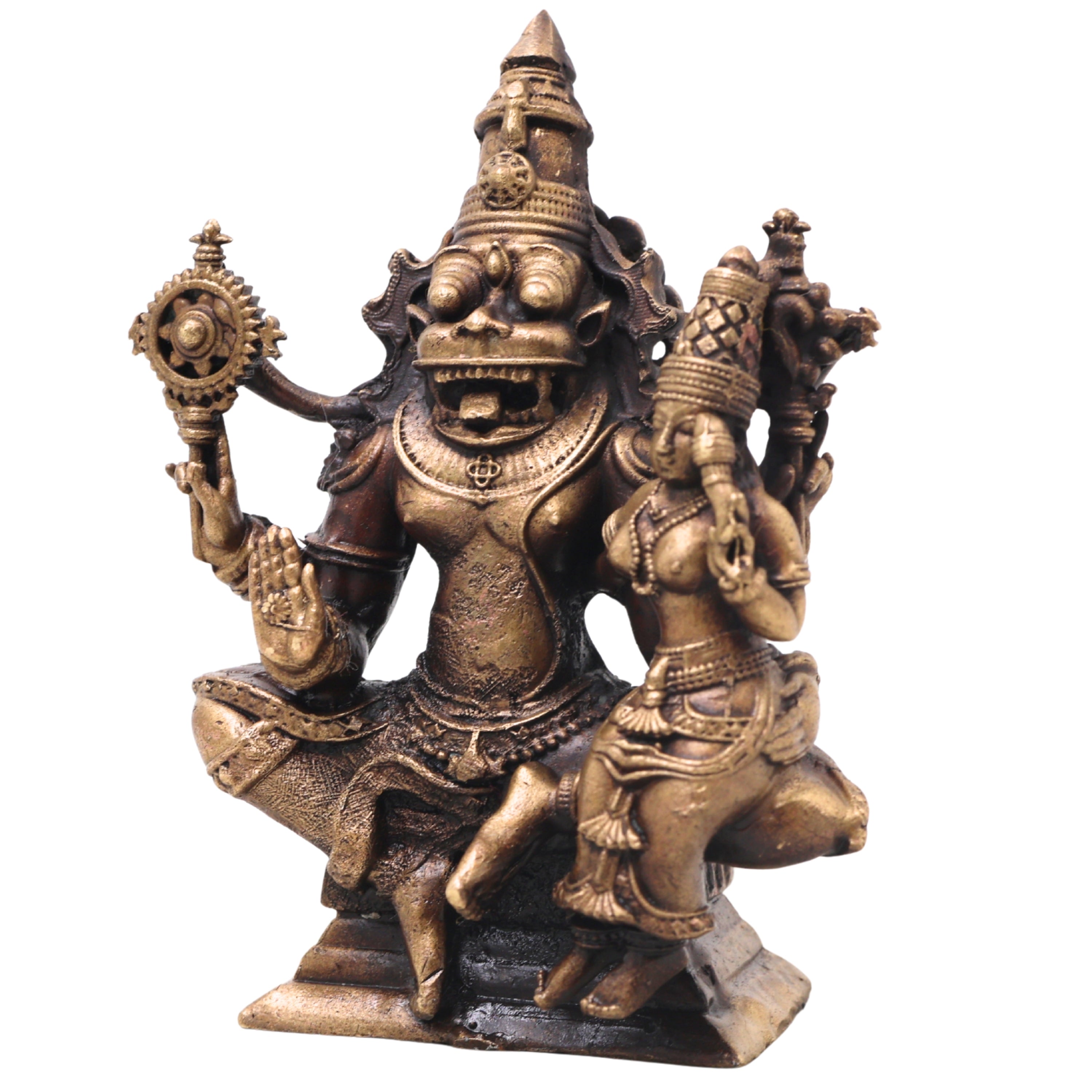Brass Lakshmi Narasimha Idol, Handcrafted Traditional Narahari Swamy Murti for Pooja, Home Decor & Gifting, Gold, 5 Inch, 1 Piece