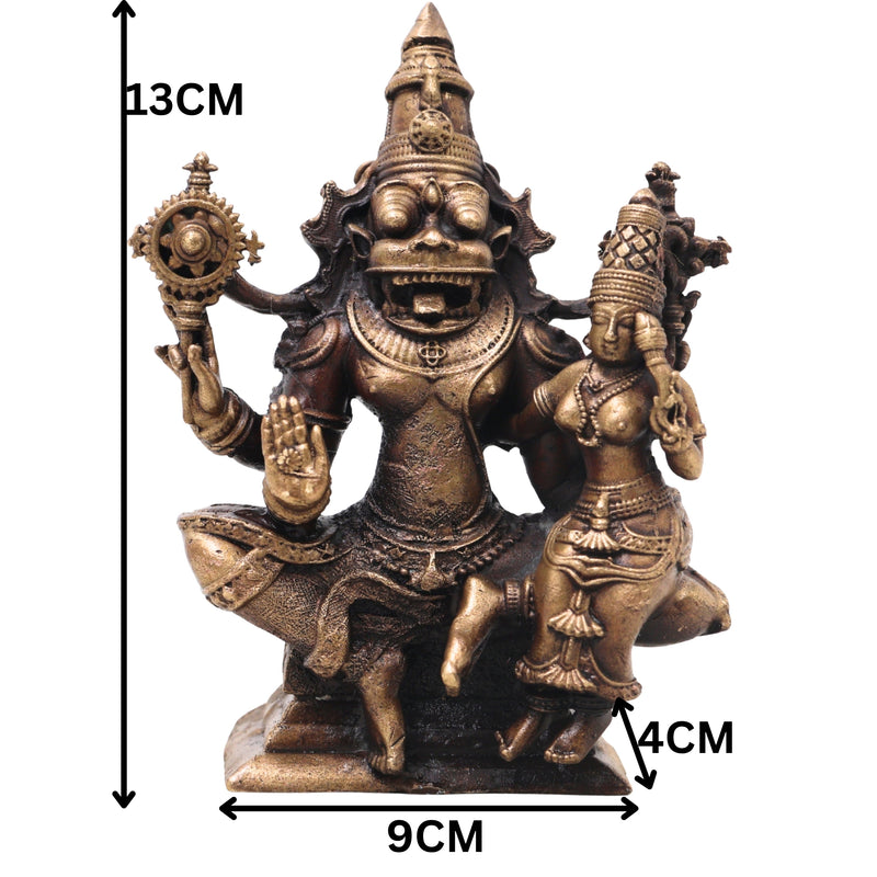 Brass Lakshmi Narasimha Idol, Handcrafted Traditional Narahari Swamy Murti for Pooja, Home Decor & Gifting, Gold, 5 Inch, 1 Piece