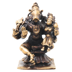 Brass Lakshmi Narasimha Idol, Handcrafted Narahari Murti Traditional Chola Art for Pooja, Decor & Gifting, Gold, 3 Inch, 1 Piece