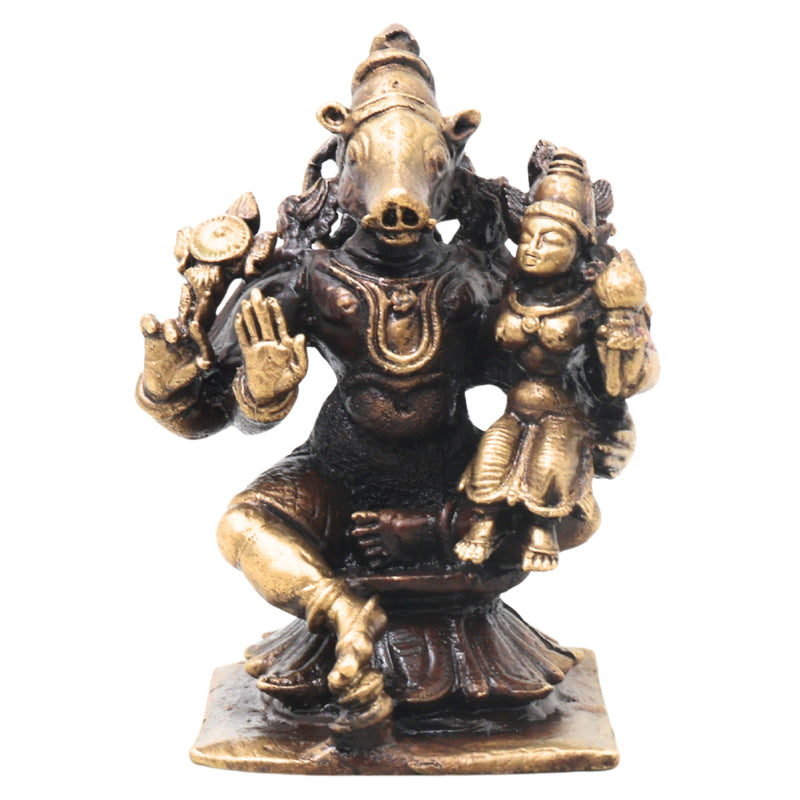 Brass Lakshmi Narasimha Idol, Handcrafted Narahari Murti Traditional Chola Art for Pooja, Decor & Gifting, Gold, 3 Inch, 1 Piece
