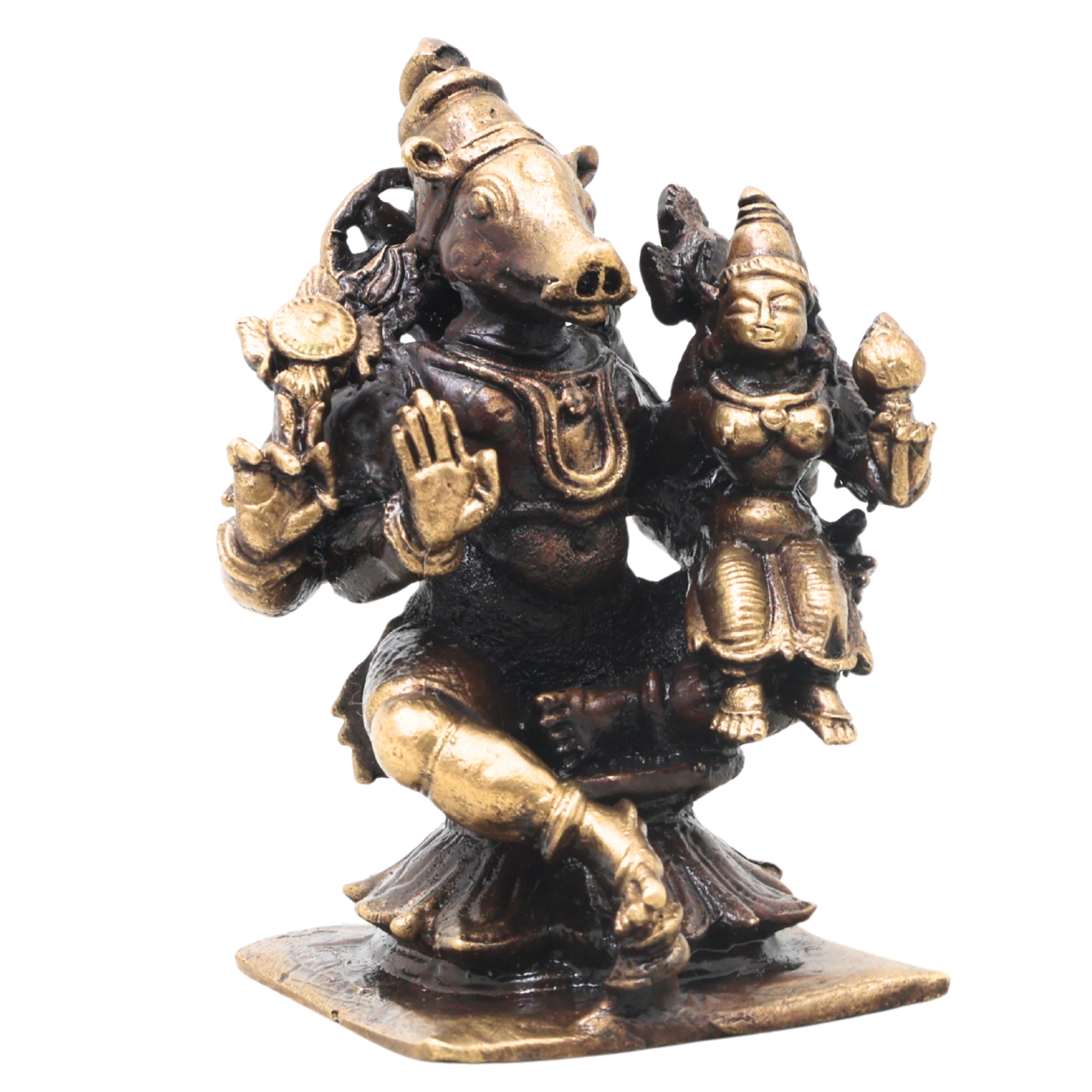 Brass Lakshmi Narasimha Idol, Handcrafted Narahari Murti Traditional Chola Art for Pooja, Decor & Gifting, Gold, 3 Inch, 1 Piece