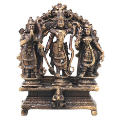 Brass Ram Darbar Idol, Handcrafted Shri Ram Parivar Murti Traditional Chola Style for Pooja, Home Decor & Gifting, Gold, 3 Inch, 1 Piece