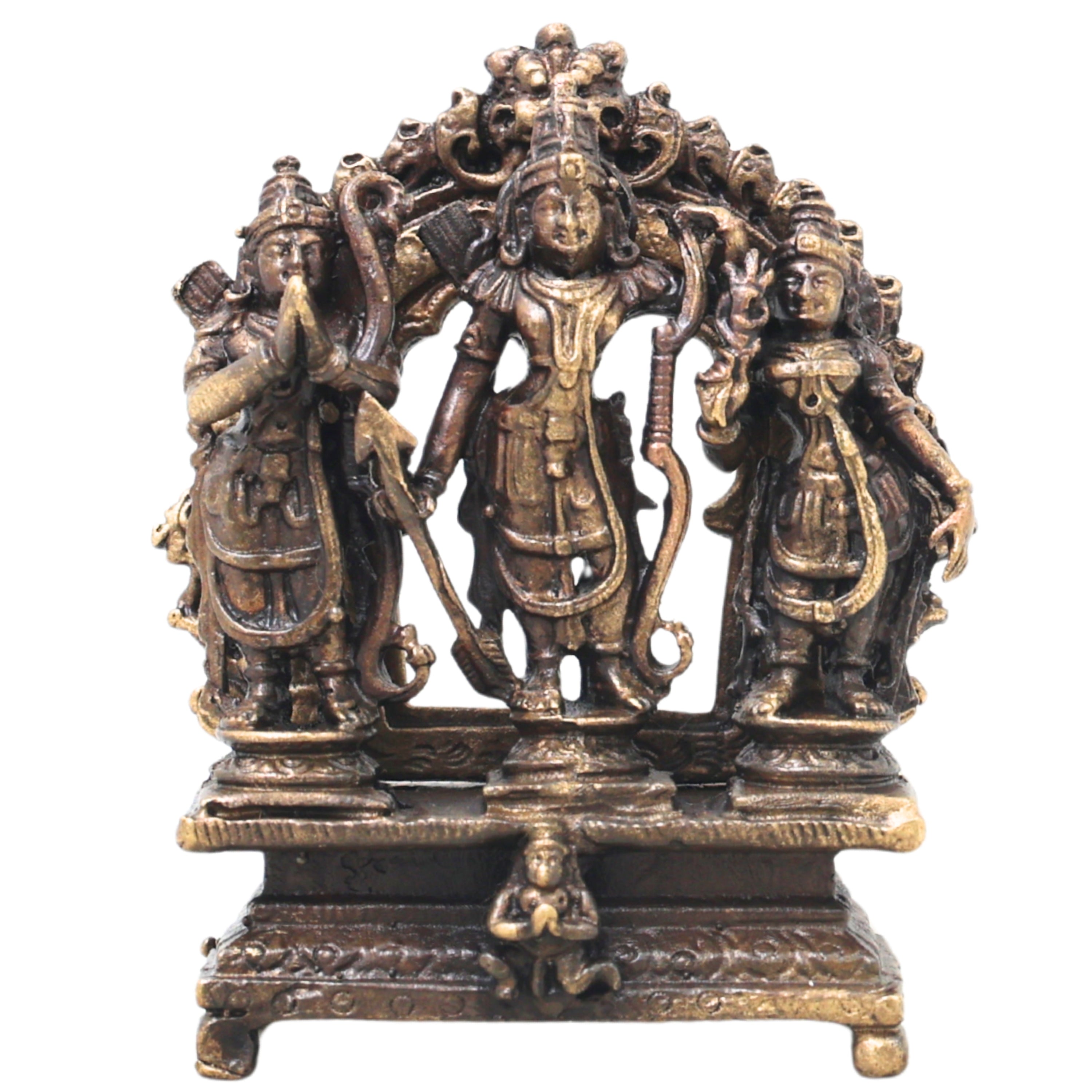 Brass Ram Darbar Idol, Handcrafted Shri Ram Parivar Murti Traditional Chola Style for Pooja, Home Decor & Gifting, Gold, 3 Inch, 1 Piece