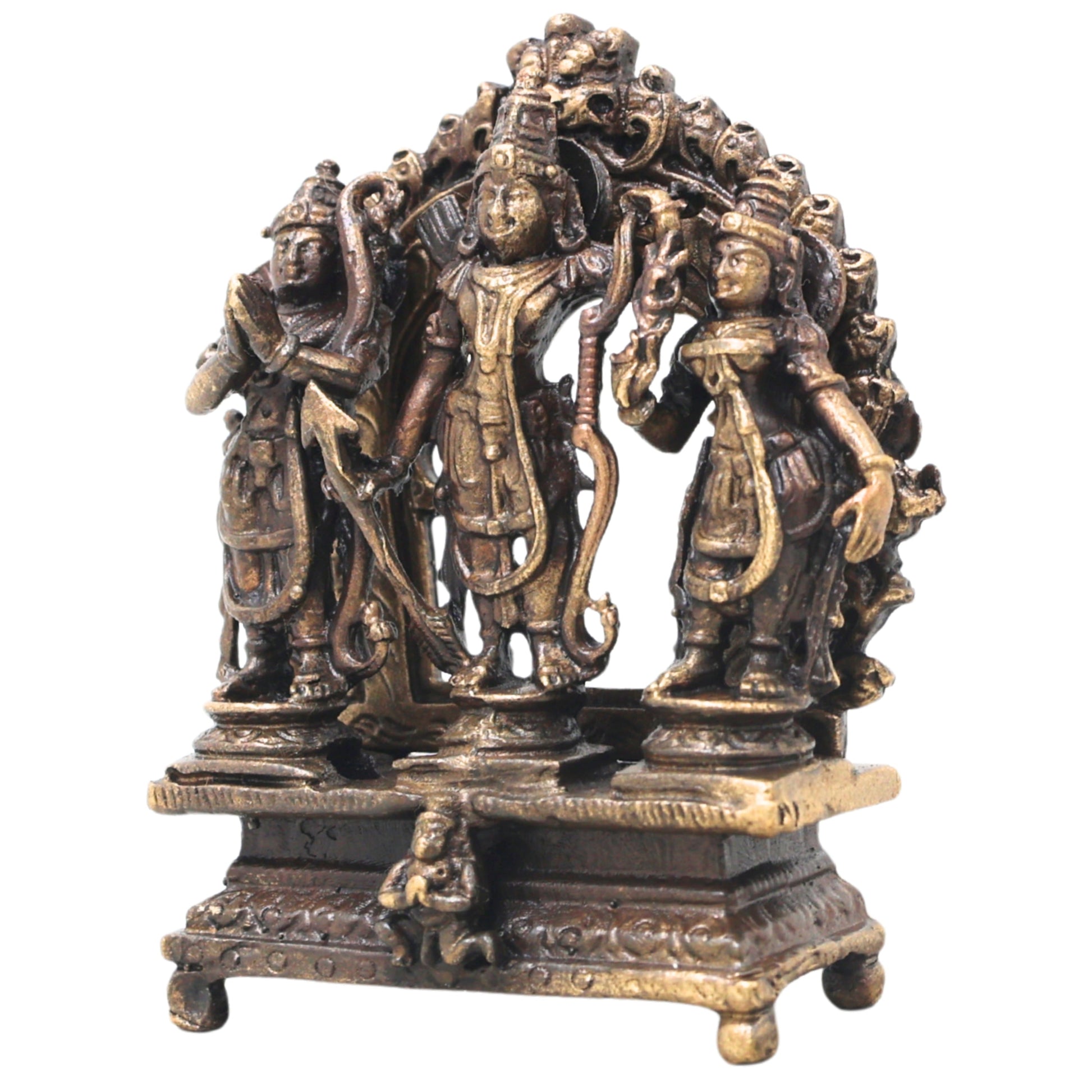 Brass Ram Darbar Idol, Handcrafted Shri Ram Parivar Murti Traditional Chola Style for Pooja, Home Decor & Gifting, Gold, 3 Inch, 1 Piece