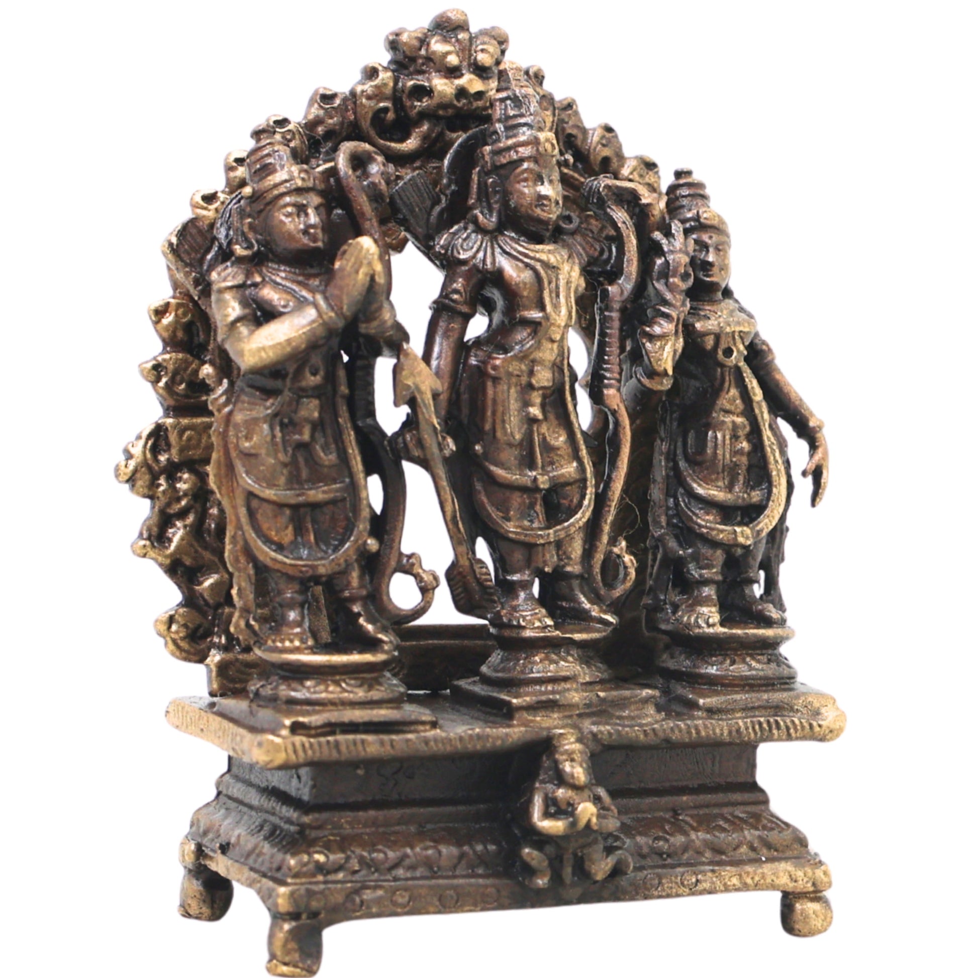 Brass Ram Darbar Idol, Handcrafted Shri Ram Parivar Murti Traditional Chola Style for Pooja, Home Decor & Gifting, Gold, 3 Inch, 1 Piece