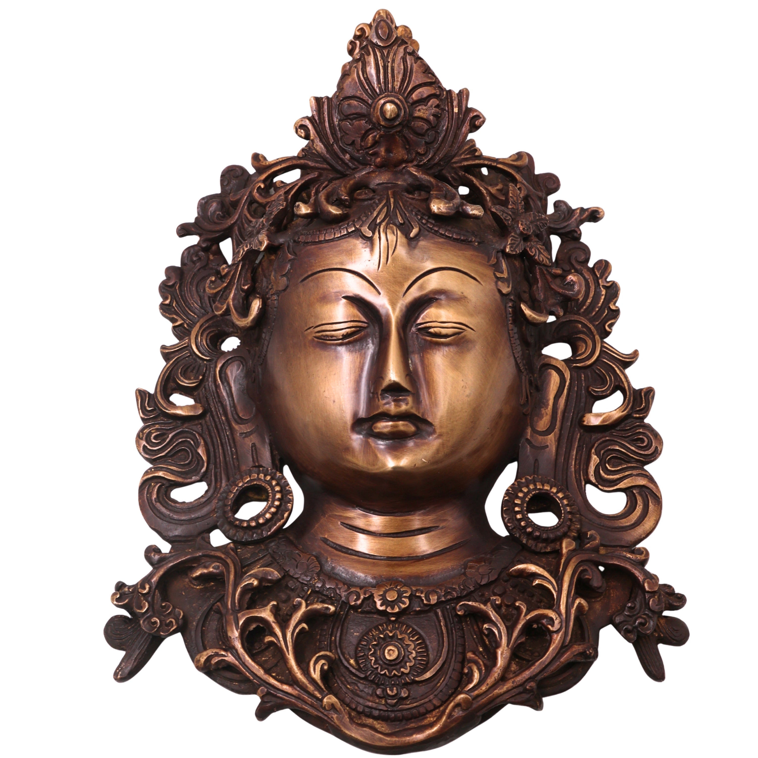 Brass Tara Devi Mask Wall Hanging Handcrafted Mahavidya Goddess Face for Pooja, Home Decor & Spiritual Gifting, Gold, 11.5 Inch, 1 Piece