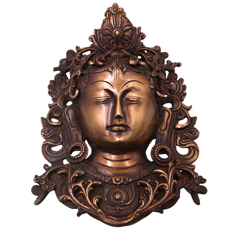 Brass Tara Devi Mask Wall Hanging Handcrafted Mahavidya Goddess Face for Pooja, Home Decor & Spiritual Gifting, Gold, 11.5 Inch, 1 Piece