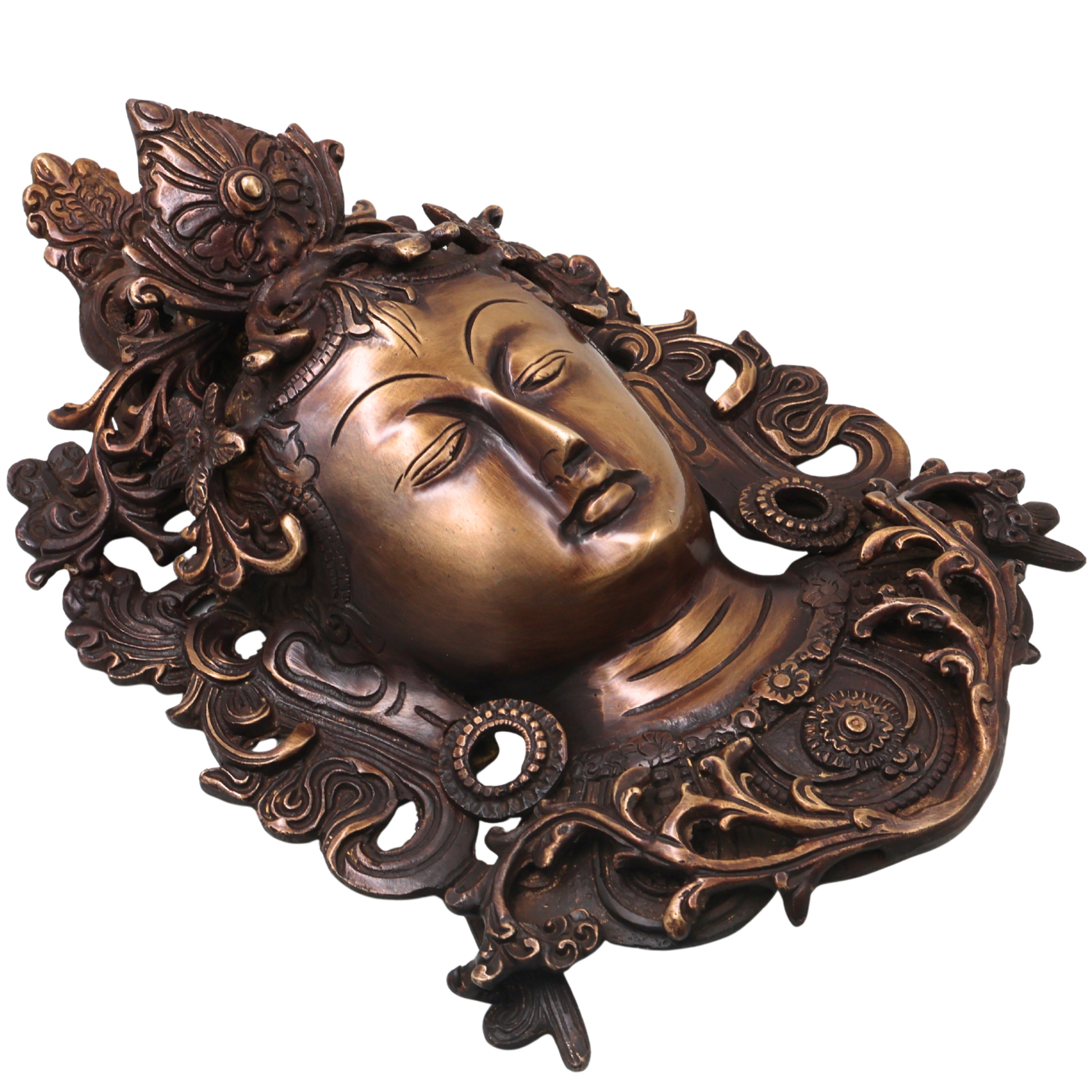 Brass Tara Devi Mask Wall Hanging Handcrafted Mahavidya Goddess Face for Pooja, Home Decor & Spiritual Gifting, Gold, 11.5 Inch, 1 Piece