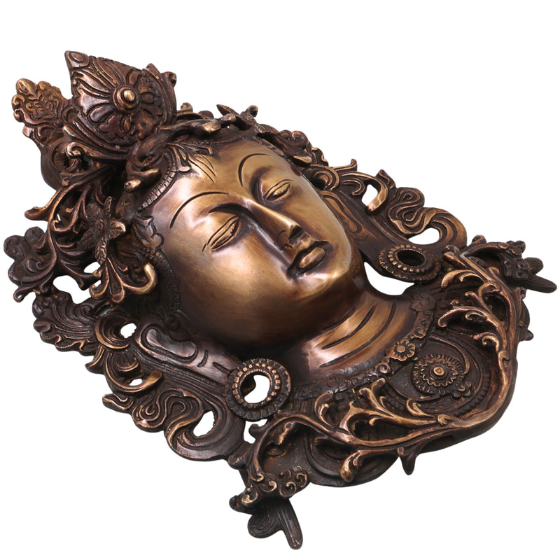 Brass Tara Devi Mask Wall Hanging Handcrafted Mahavidya Goddess Face for Pooja, Home Decor & Spiritual Gifting, Gold, 11.5 Inch, 1 Piece