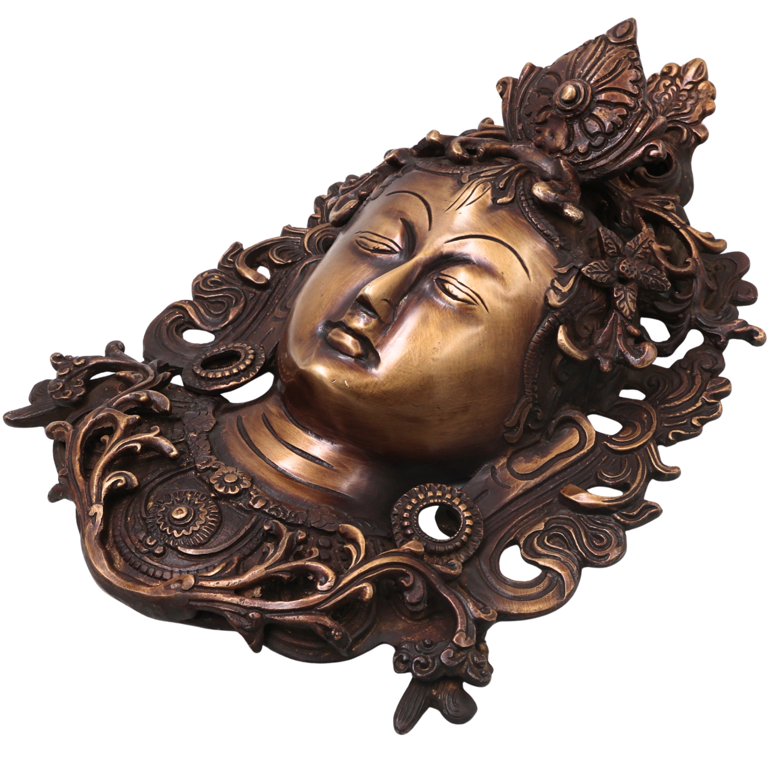 Brass Tara Devi Mask Wall Hanging Handcrafted Mahavidya Goddess Face for Pooja, Home Decor & Spiritual Gifting, Gold, 11.5 Inch, 1 Piece