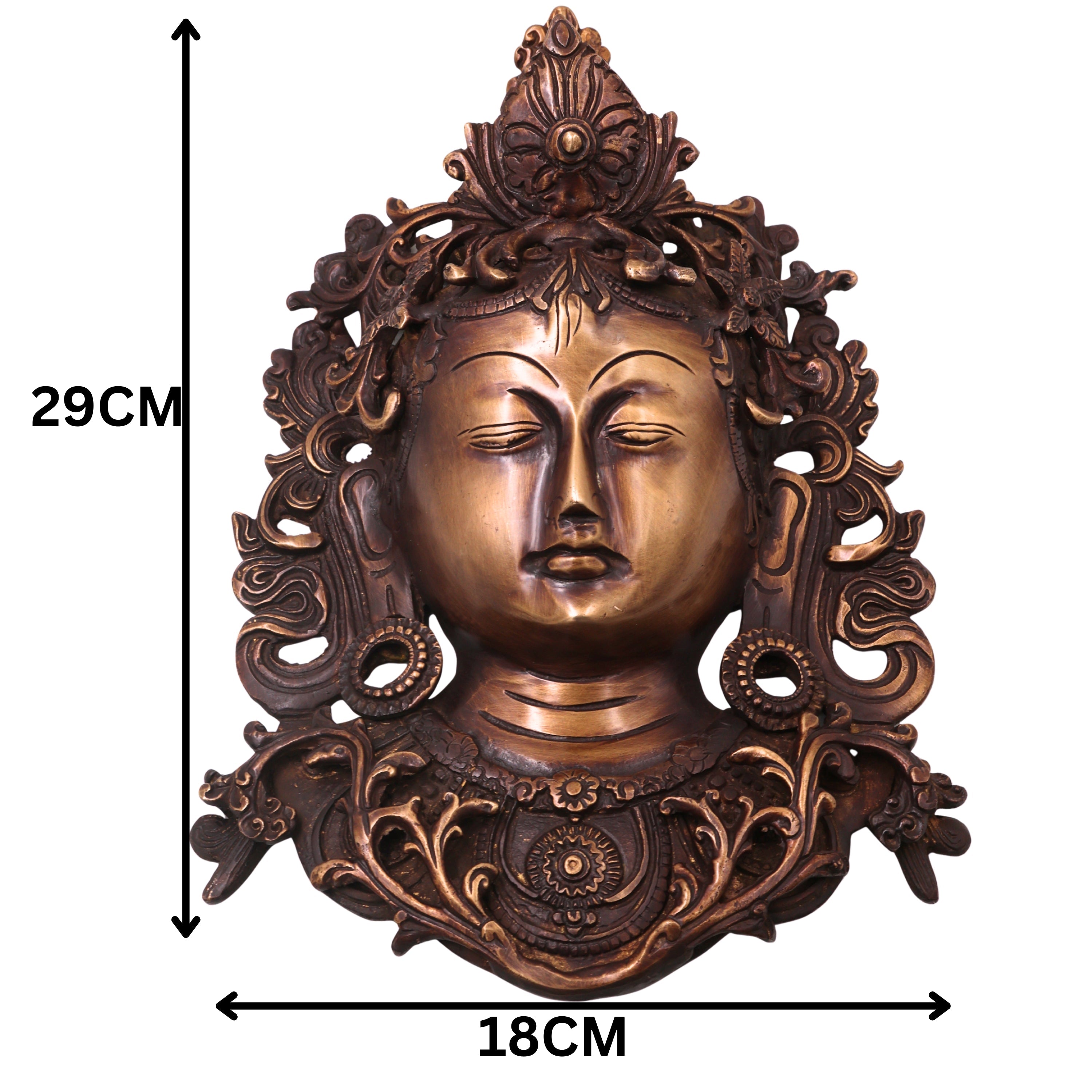 Brass Tara Devi Mask Wall Hanging Handcrafted Mahavidya Goddess Face for Pooja, Home Decor & Spiritual Gifting, Gold, 11.5 Inch, 1 Piece