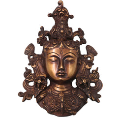 Brass Tara Devi Mask Wall Hanging, Handcrafted Mahavidya Goddess Face Decor for Pooja, Temple & Gifting, Gold, 8.5 Inch, 1 Piece