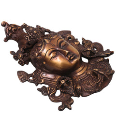 Brass Tara Devi Mask Wall Hanging, Handcrafted Mahavidya Goddess Face Decor for Pooja, Temple & Gifting, Gold, 8.5 Inch, 1 Piece