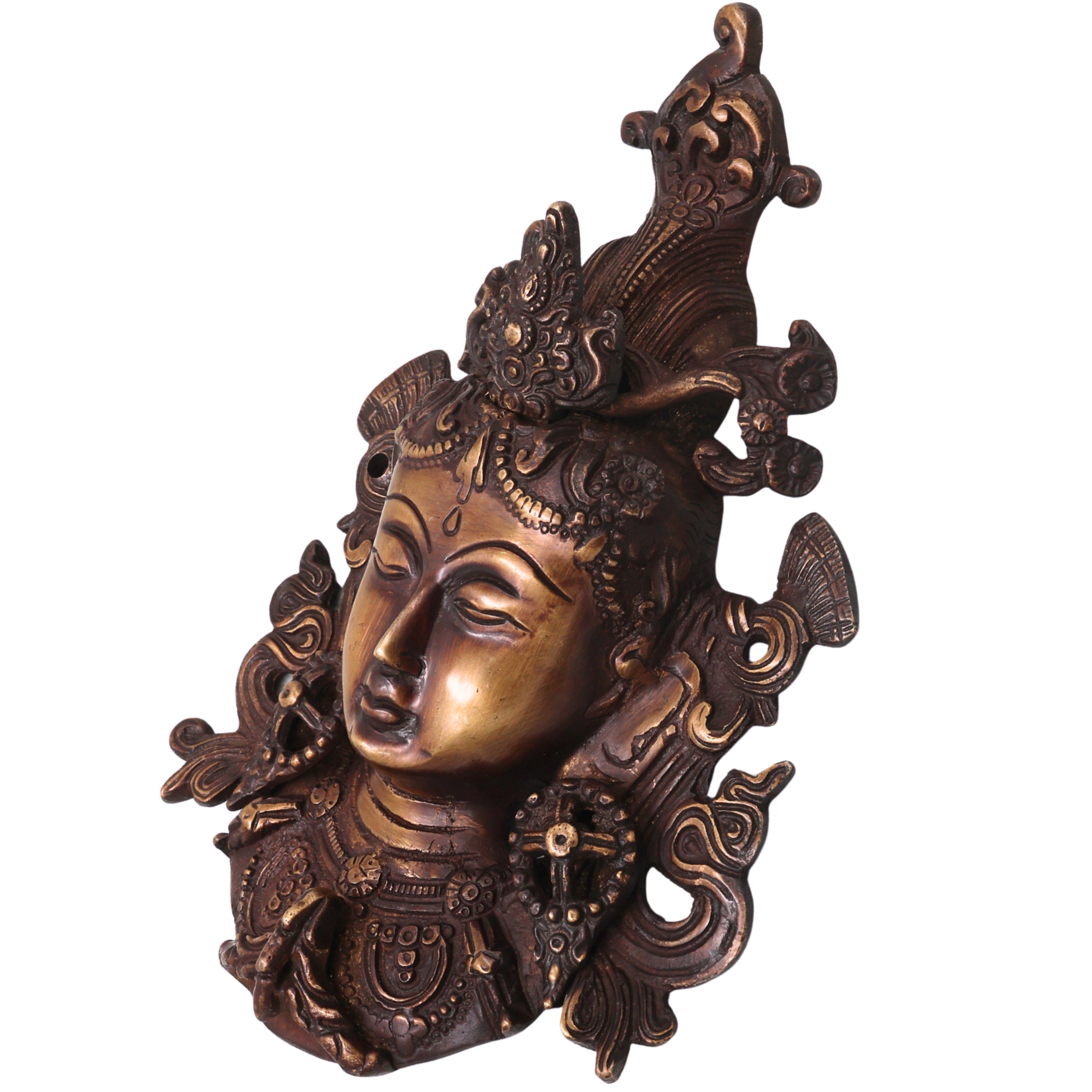 Brass Tara Devi Mask Wall Hanging, Handcrafted Mahavidya Goddess Face Decor for Pooja, Temple & Gifting, Gold, 8.5 Inch, 1 Piece