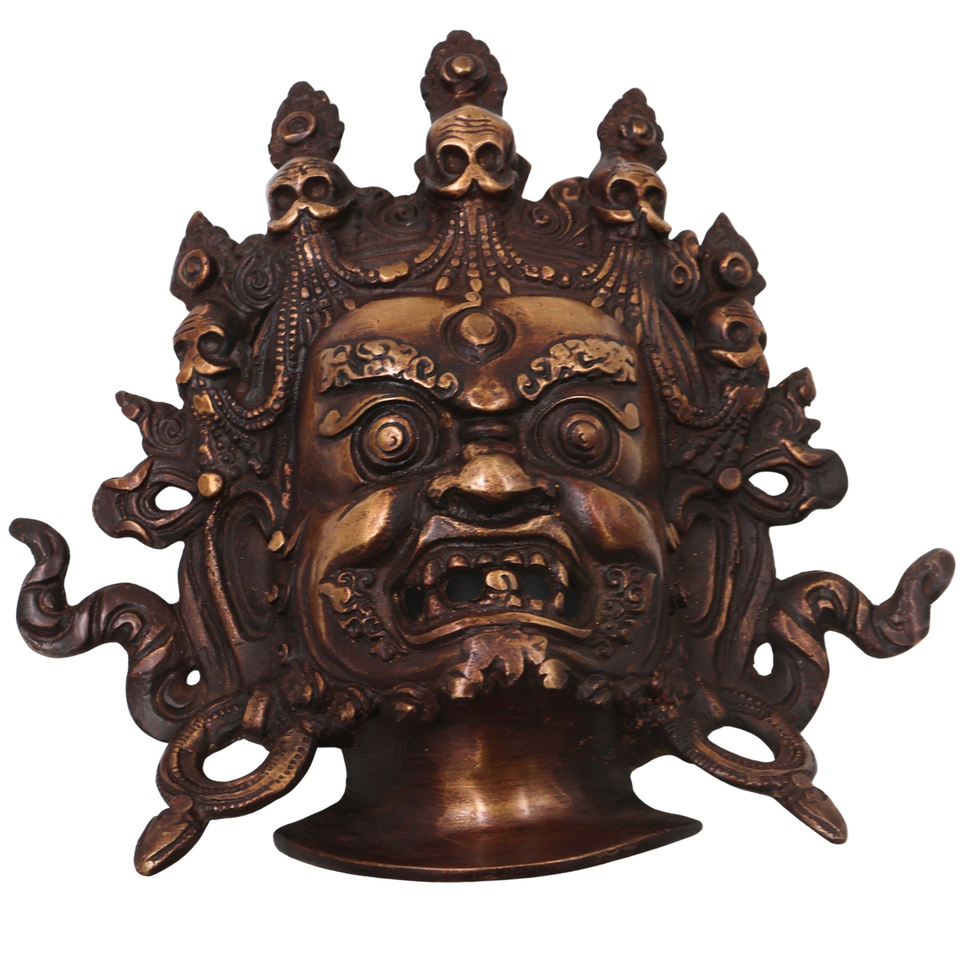 Brass Kala Bhairava Face Handcrafted Wall Hanging, Traditional Bhairavnath Decor for Pooja, Temple & Gifting, Gold, 7.5 Inch, 1 Piece