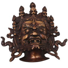 Brass Kala Bhairava Face Handcrafted Wall Hanging, Traditional Bhairavnath Decor for Pooja, Temple & Gifting, Gold, 7.5 Inch, 1 Piece