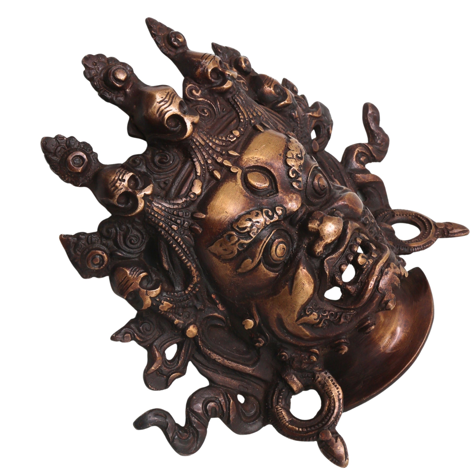Brass Kala Bhairava Face Handcrafted Wall Hanging, Traditional Bhairavnath Decor for Pooja, Temple & Gifting, Gold, 7.5 Inch, 1 Piece