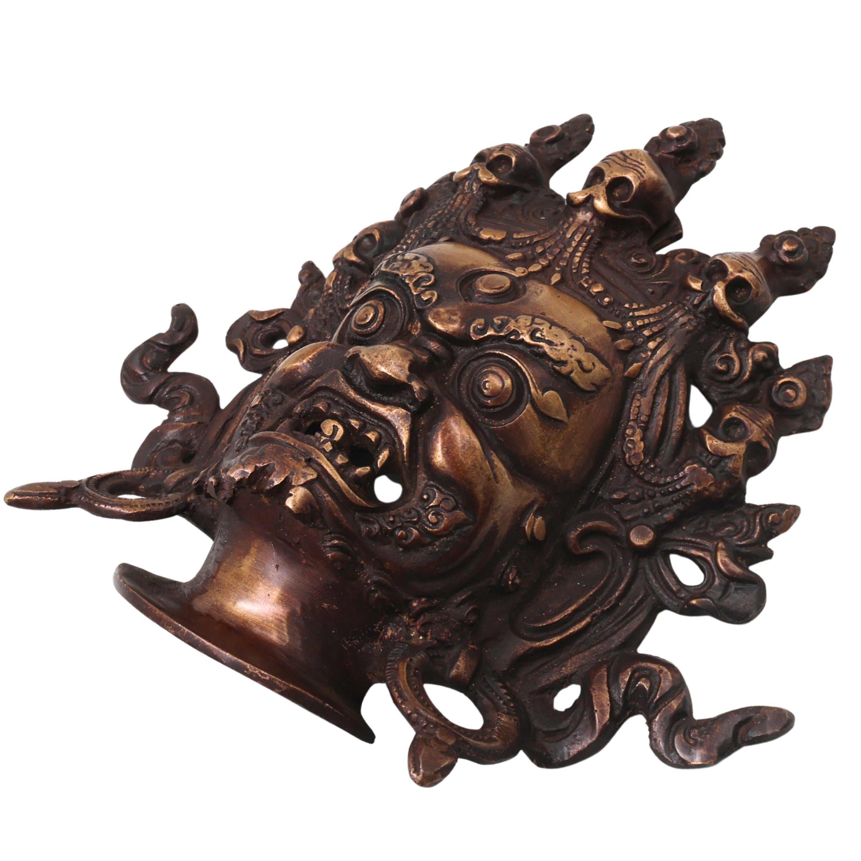 Brass Kala Bhairava Face Handcrafted Wall Hanging, Traditional Bhairavnath Decor for Pooja, Temple & Gifting, Gold, 7.5 Inch, 1 Piece