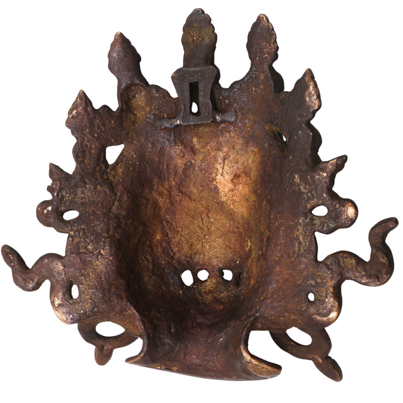 Brass Kala Bhairava Face Handcrafted Wall Hanging, Traditional Bhairavnath Decor for Pooja, Temple & Gifting, Gold, 7.5 Inch, 1 Piece