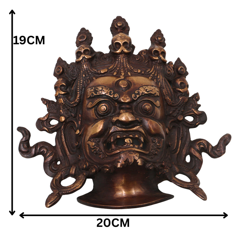 Brass Kala Bhairava Face Handcrafted Wall Hanging, Traditional Bhairavnath Decor for Pooja, Temple & Gifting, Gold, 7.5 Inch, 1 Piece