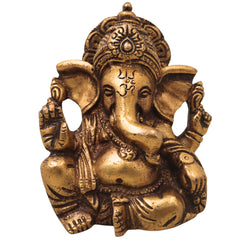 Brass Ganapati Vinayaka Idol Handcrafted Traditional Takiya Ganesha Murti for Pooja Home Decor & Gifting, Gold, 4 Inch, 1 Piece