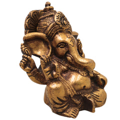 Brass Ganapati Vinayaka Idol Handcrafted Traditional Takiya Ganesha Murti for Pooja Home Decor & Gifting, Gold, 4 Inch, 1 Piece