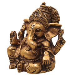 Brass Ganapati Vinayaka Idol Handcrafted Traditional Takiya Ganesha Murti for Pooja Home Decor & Gifting, Gold, 4 Inch, 1 Piece